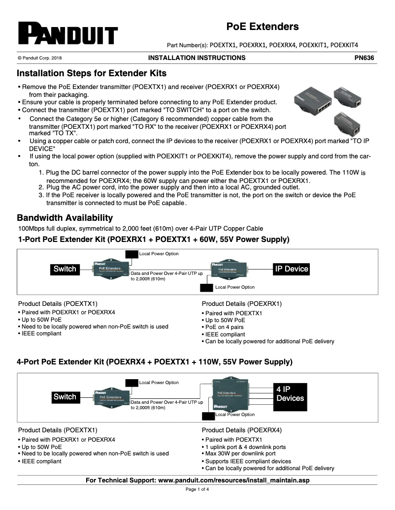 Page 1 de la notice Manuel utilisateur Panduit POEXRX1