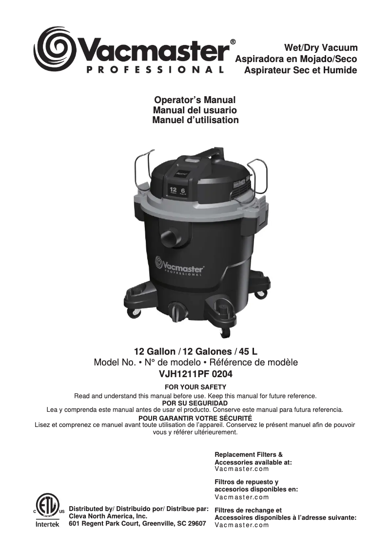 Page n°1 - Manuel utilisateur Vacmaster Professional VJH1211PF 0204