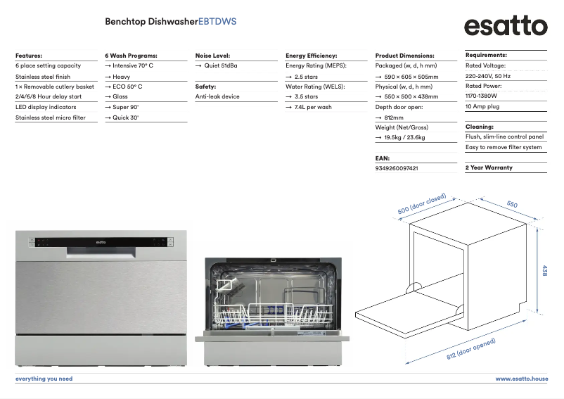 Página 1 del manual Ficha técnica Esatto EBTDWS