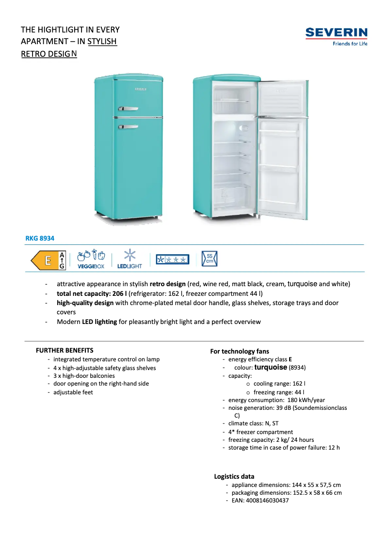 Page n°1 - Fiche technique Severin RKG 8934