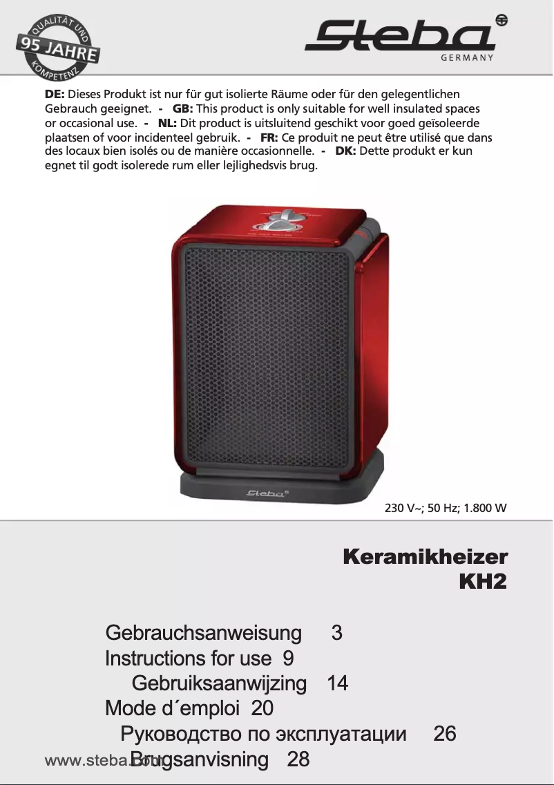 Page 1 de la notice Manuel utilisateur Steba KH2