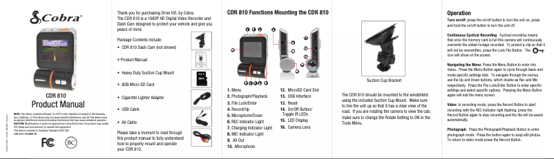 Page 1 de la notice Manuel utilisateur Cobra CDR 810