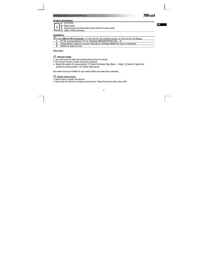 Image de la première page du manuel de l'appareil Centa 14656