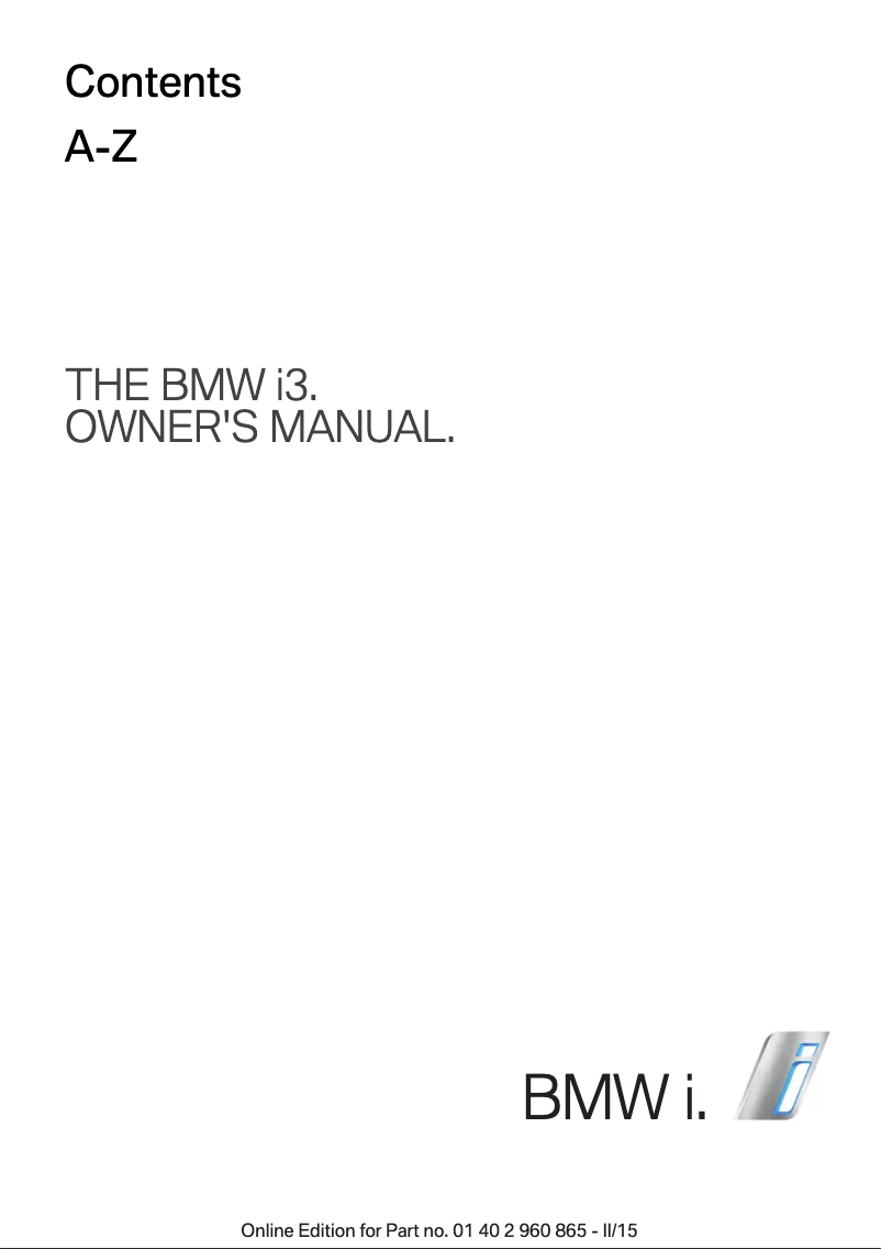 Page 1 de la notice Manuel utilisateur BMW I3 (2015)