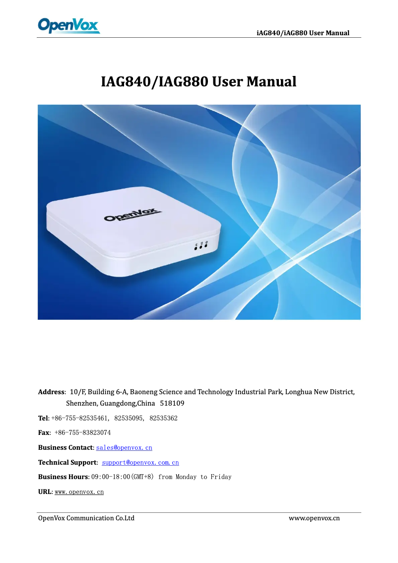 Page 1 de la notice Manuel utilisateur OpenVox iAG880