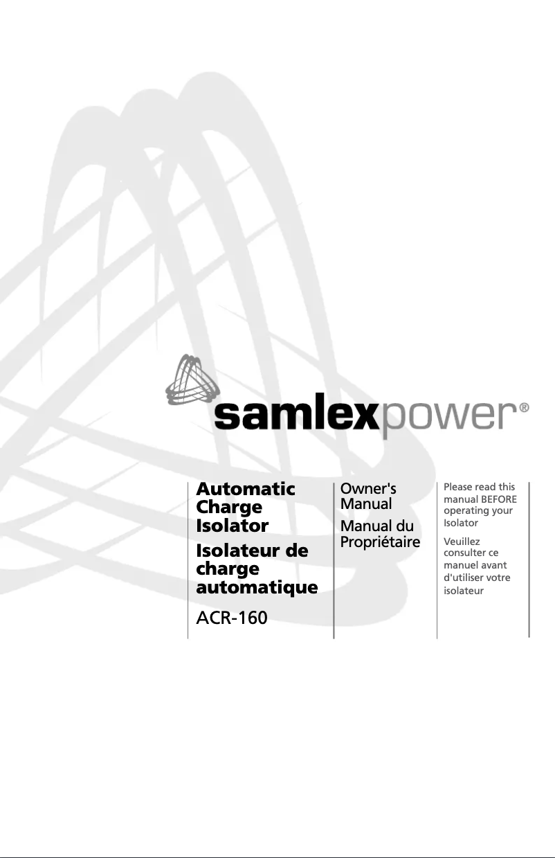 Page n°1 - Manuel utilisateur Samlex ACR-160