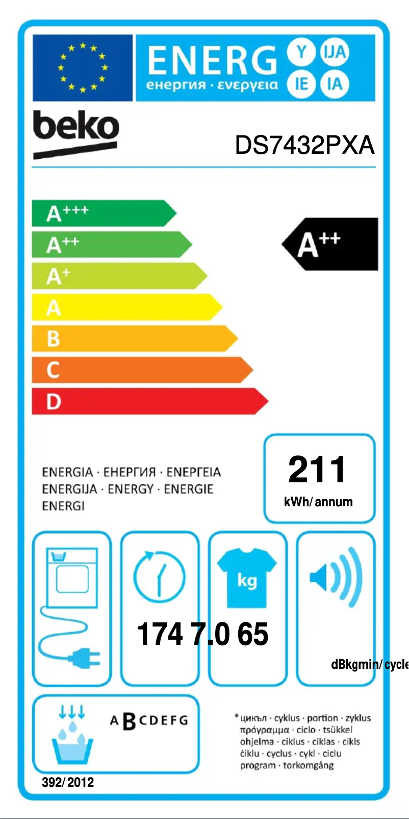 Page n°1 - Label énergétique Beko DS7432PXA