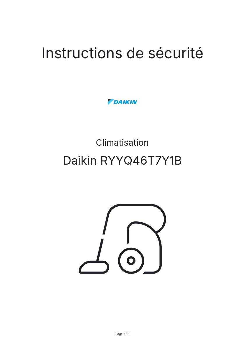 Image de la première page du manuel de l'appareil RYYQ46T7Y1B