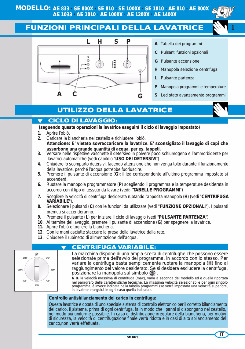 Page n°1 - Manuel utilisateur Ardo SE800X