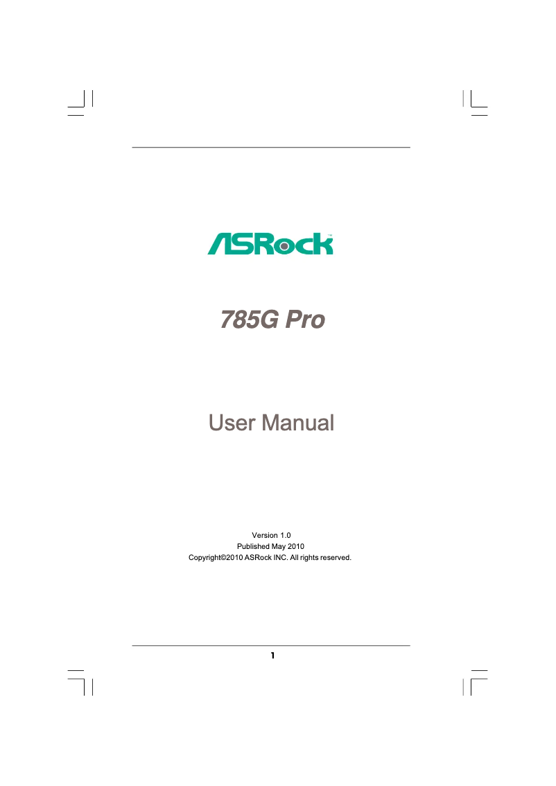 Page n°1 - Manuel utilisateur Asrock 785G Pro