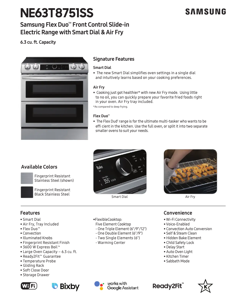 Página 1 del manual Ficha técnica Samsung NE63T8751SG