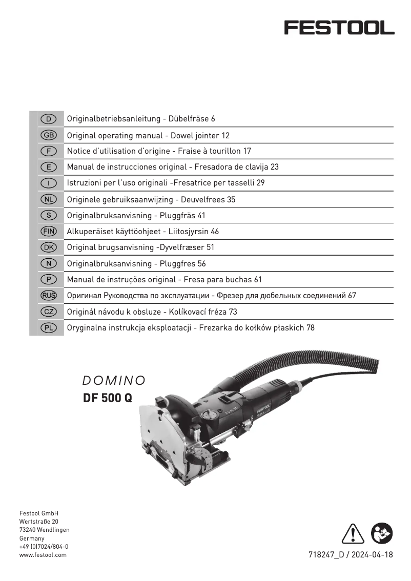 Page 1 de la notice Manuel utilisateur Festool DF 500 Q-Set