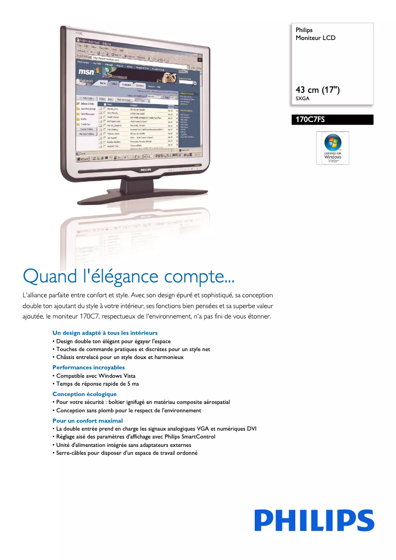 Página 1 del manual Ficha técnica Philips 170C7FS