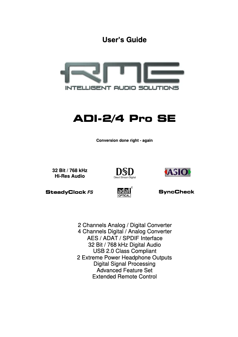 Page n°1 - Manuel utilisateur RME ADI-2/4 Pro SE
