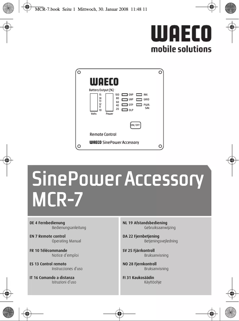 Page 1 de la notice Manuel utilisateur Waeco SinePower Accessory MCR-7