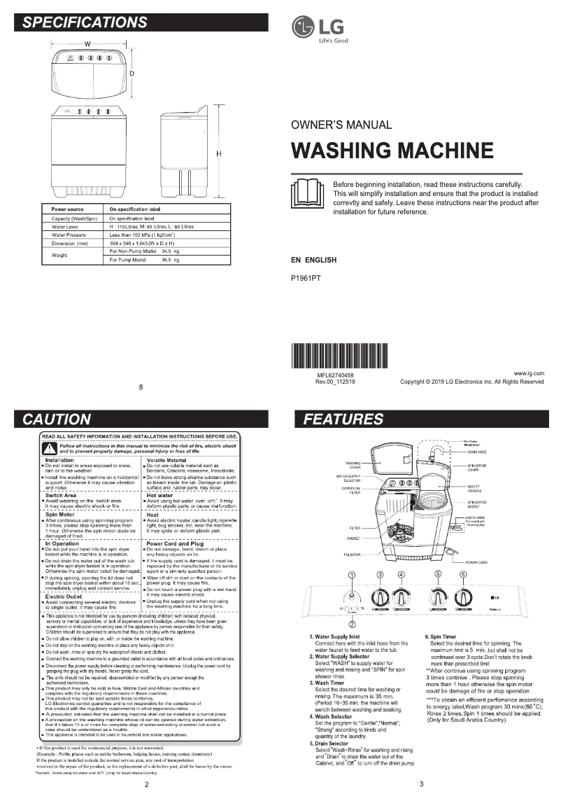 Page 1 de la notice Manuel utilisateur LG P1961PT