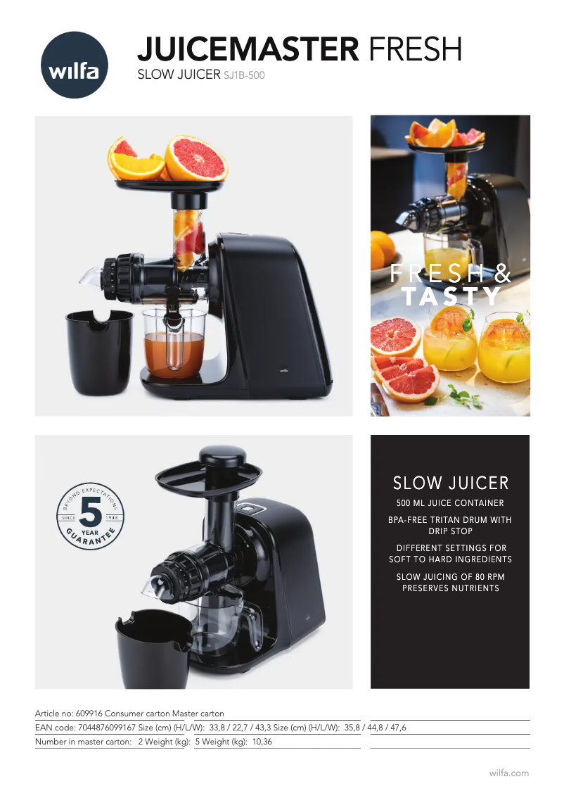 Page n°1 - Fiche technique Wilfa Juicemaster Fresh SJ1B-500