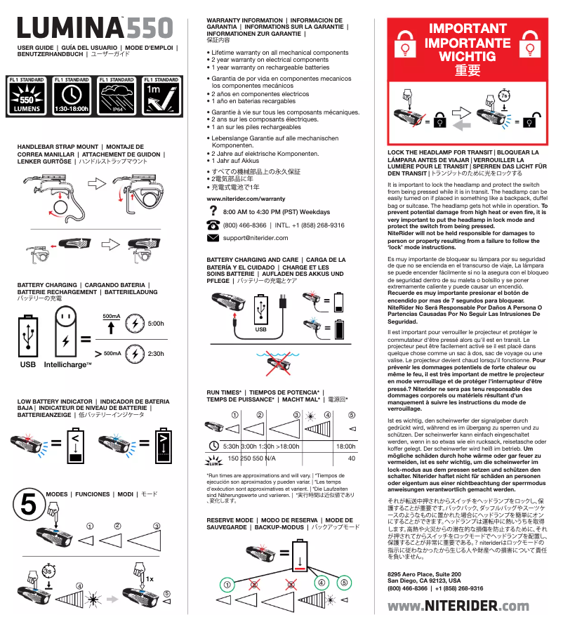 Page n°1 - Manuel utilisateur NiteRider Lumina 550