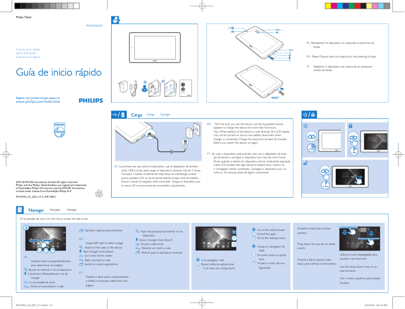 Page 1 de la notice Guide de démarrage rapide Philips PI3105W2