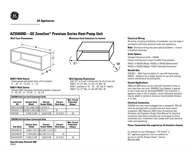 Page n°1 - Fiche technique GE AZ55H09DAB