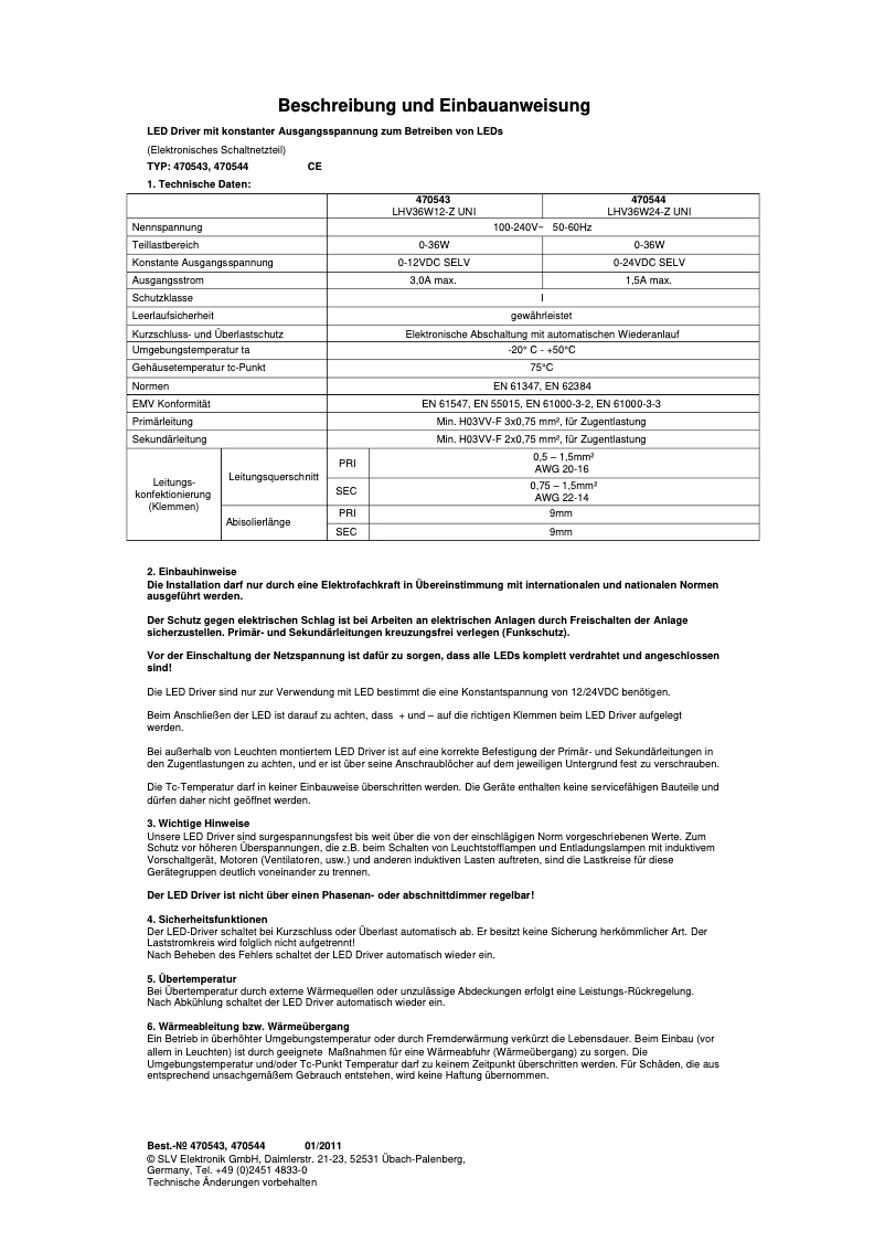 Page n°1 - Manuel utilisateur SLV 470544