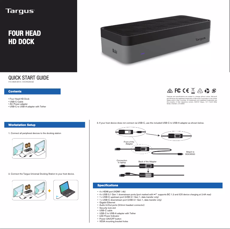 Page n°1 - Manuel utilisateur Targus DOCK520