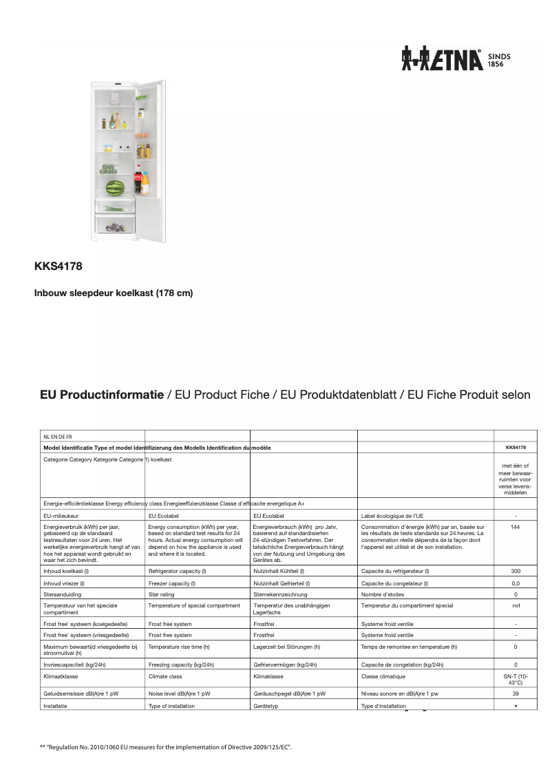 Page 1 de la notice Fiche technique Etna KKS4178