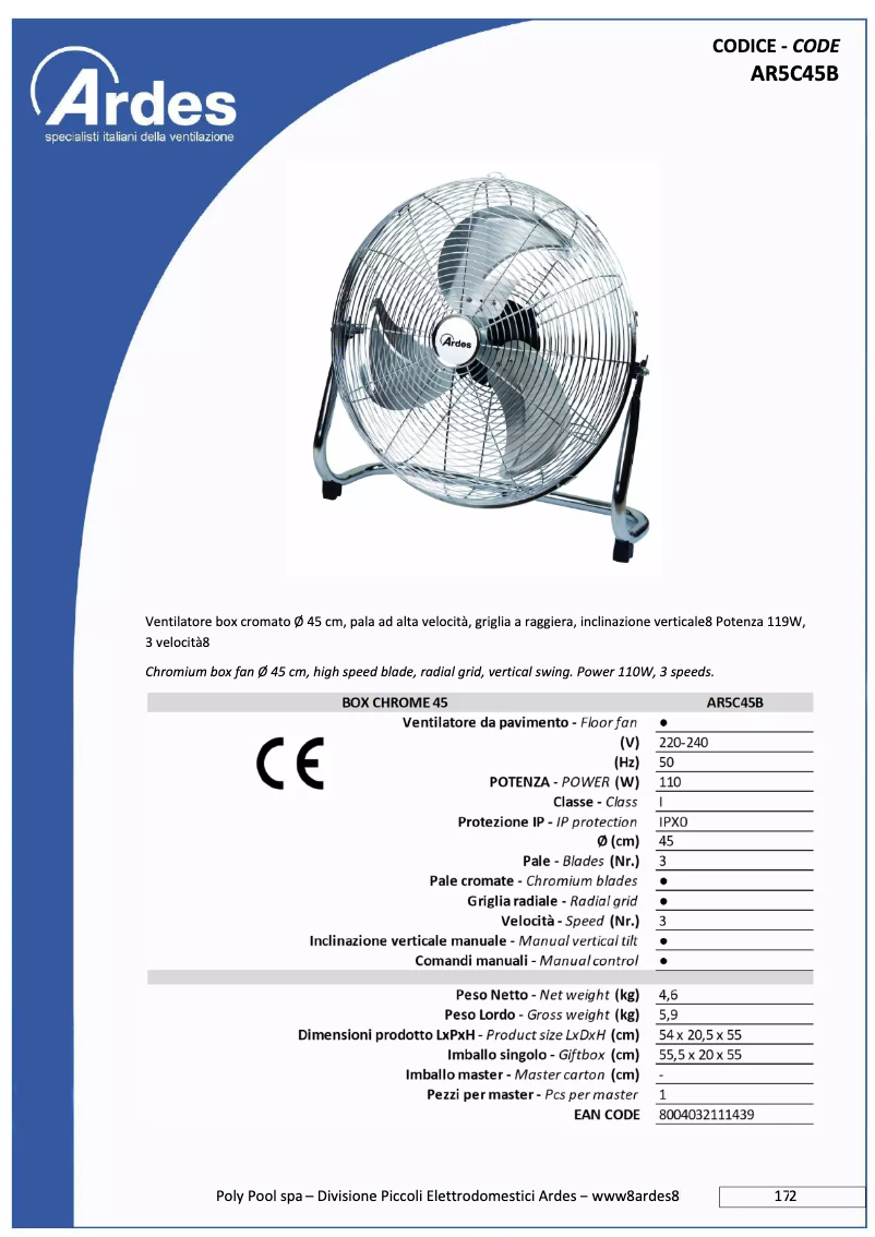 Page n°1 - Fiche technique Ardes AR5C45B