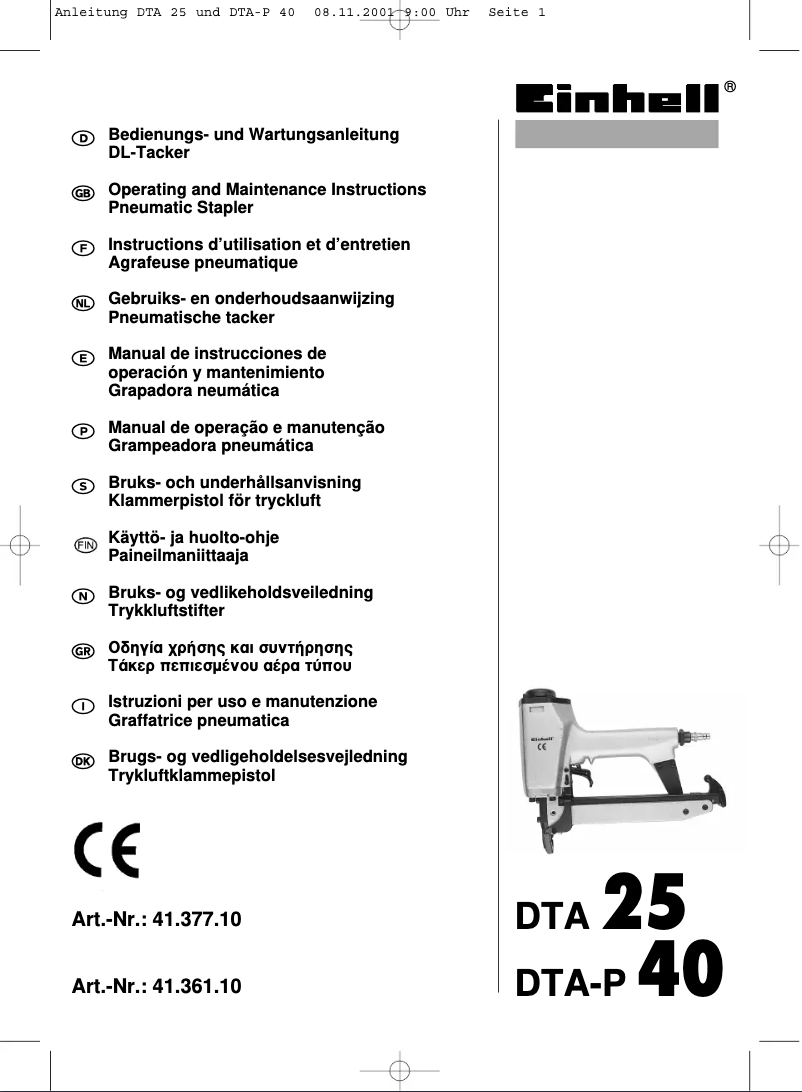 Page 1 de la notice Manuel utilisateur Einhell DTA 25