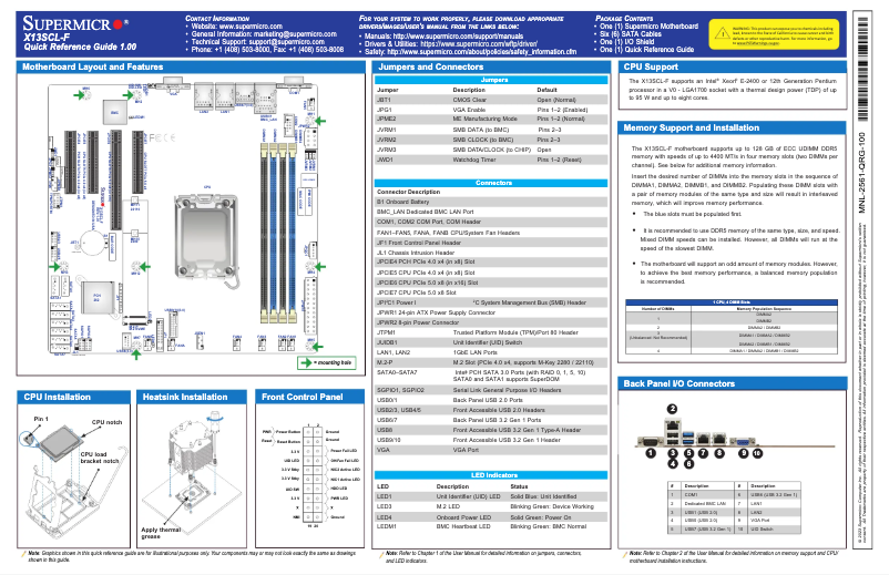 Page 1 de la notice Guide de démarrage rapide Supermicro X13SCL-F
