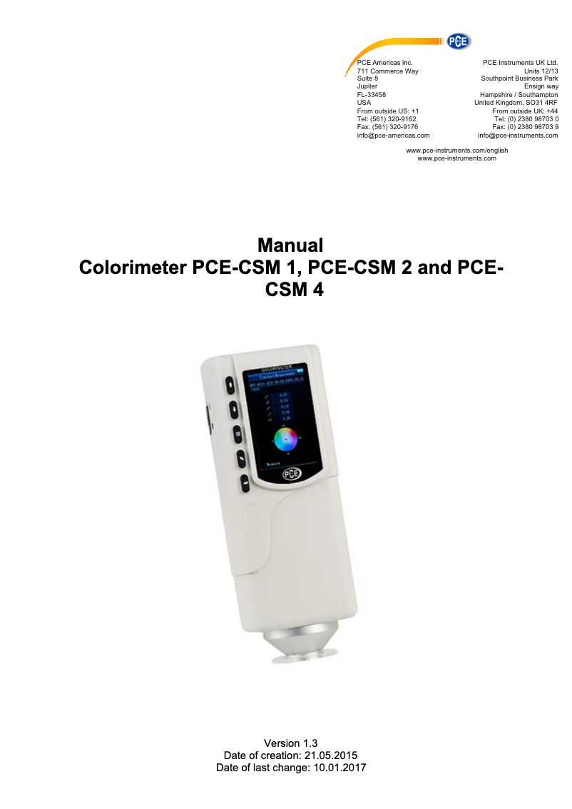 Page n°1 - Manuel utilisateur PCE Instruments PCE-CSM 2