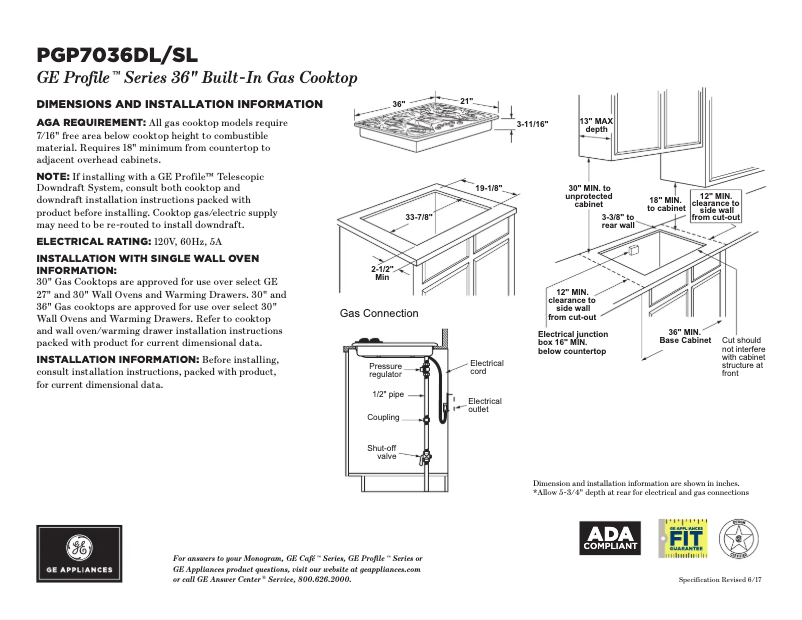 Page n°1 - Fiche technique GE Profile PGP7036DLBB
