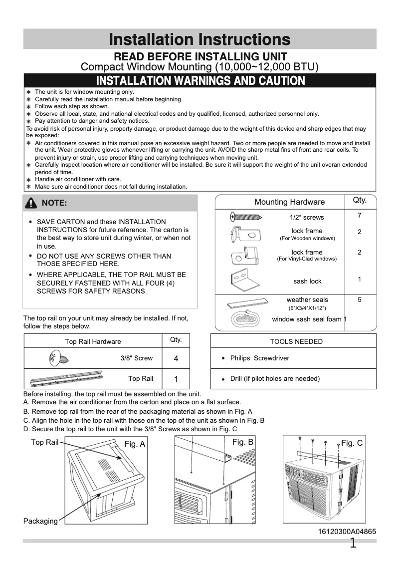 Page 1 de la notice Guide d'installation Frigidaire FFRA1022R1E