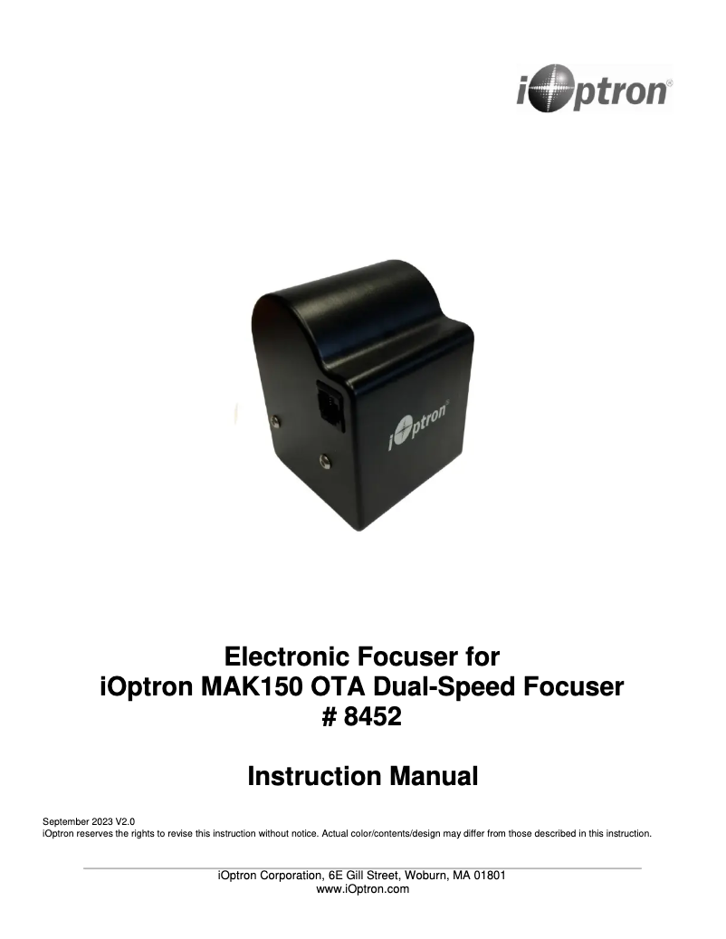 Page n°1 - Manuel utilisateur iOptron MAK150