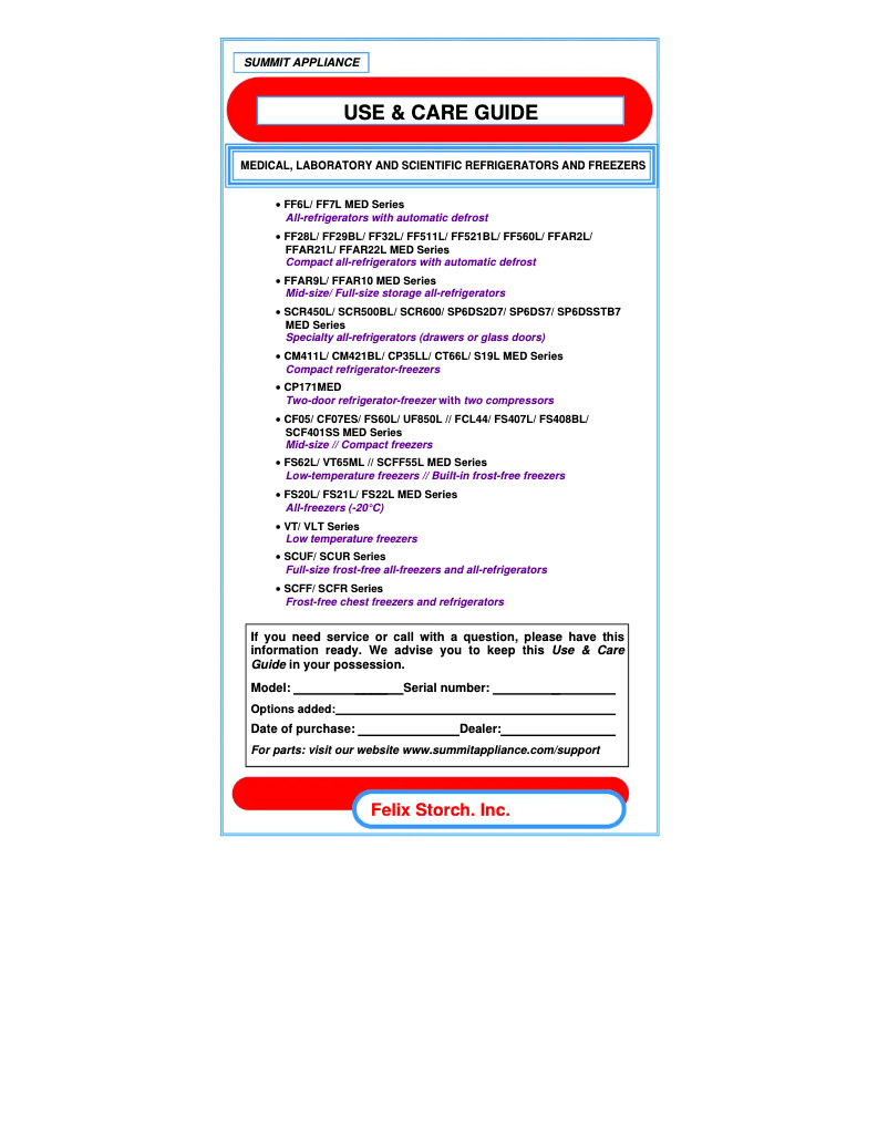 Page n°1 - Manuel utilisateur Summit Accucold VT65MLMEDADA