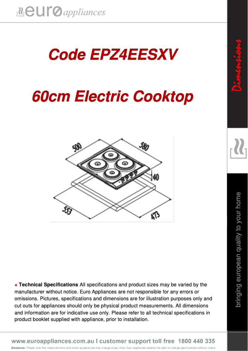 Page n°1 - Guide d'installation Euro Appliances EPZ4EESXV