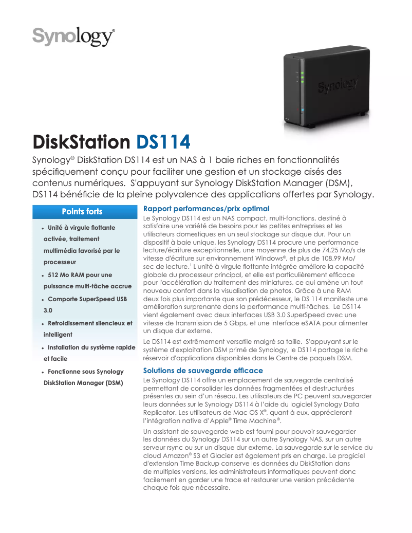 Image de la première page du manuel de l'appareil DiskStation DS114