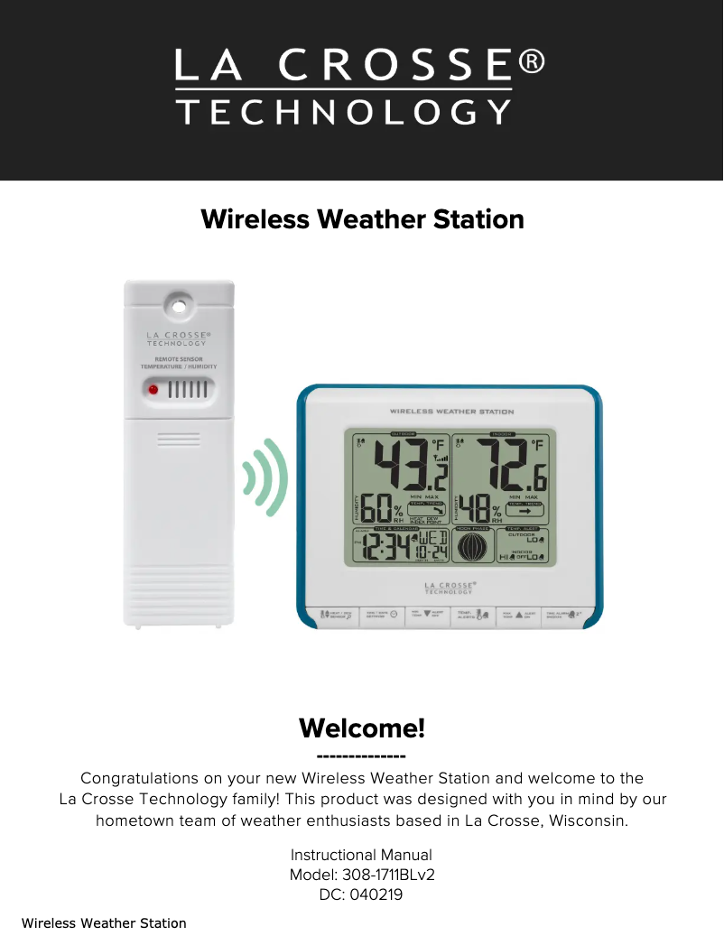Page n°1 - Manuel utilisateur La Crosse Technology 308-1711BLV2