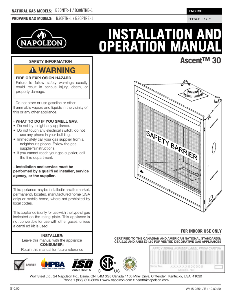 Image de la première page du manuel de l'appareil Ascent 30