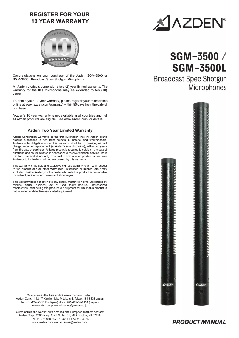 Page n°1 - Manuel utilisateur Azden SGM-3500