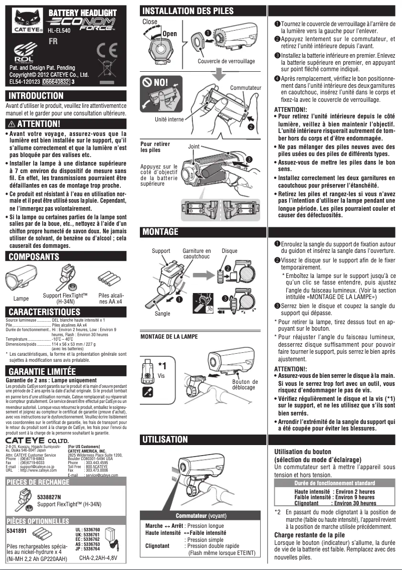 Página 1 del manual Manual de usuario Cateye Econom Force HL-EL540