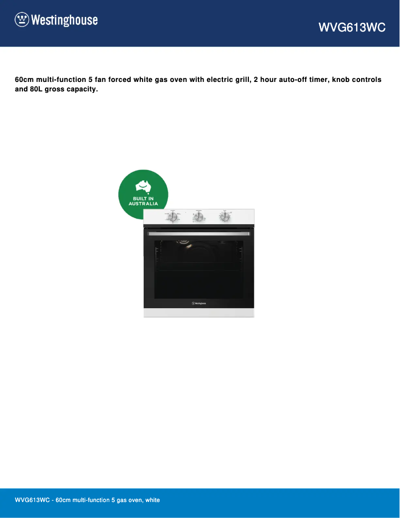 Page n°1 - Fiche technique Westinghouse WVG613WC