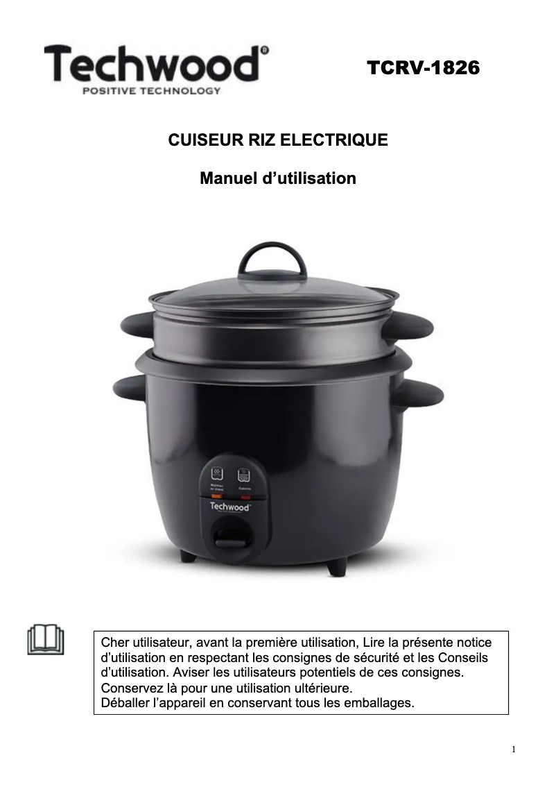 Page n°1 - Manuel utilisateur Techwood TCRV-1826