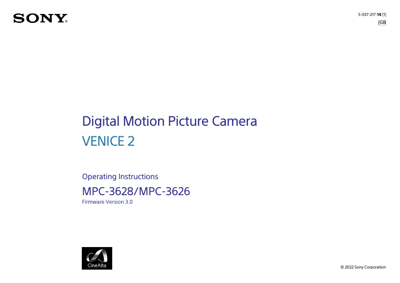 Page 1 de la notice Manuel utilisateur Sony VENICE 2