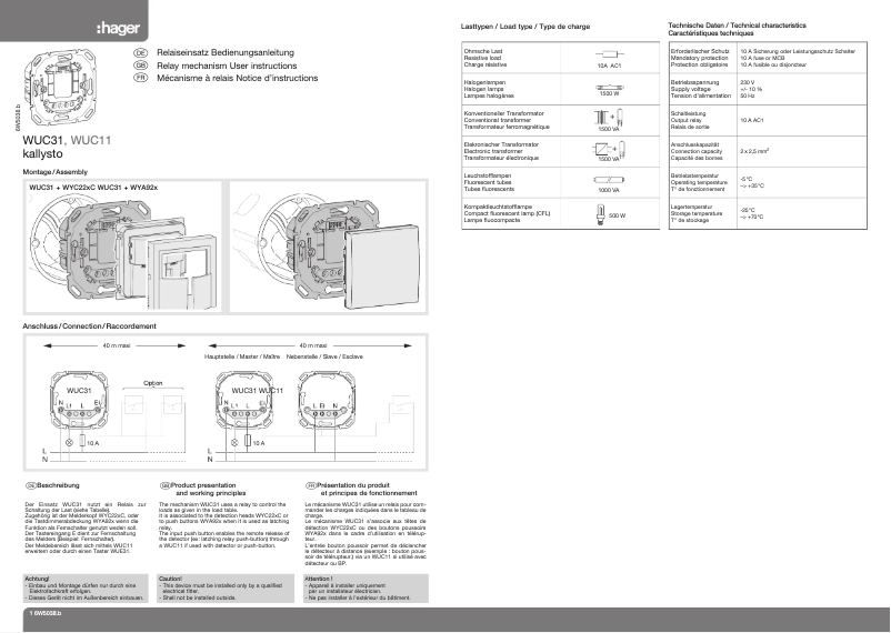 Page 1 de la notice Manuel utilisateur Hager WUC31