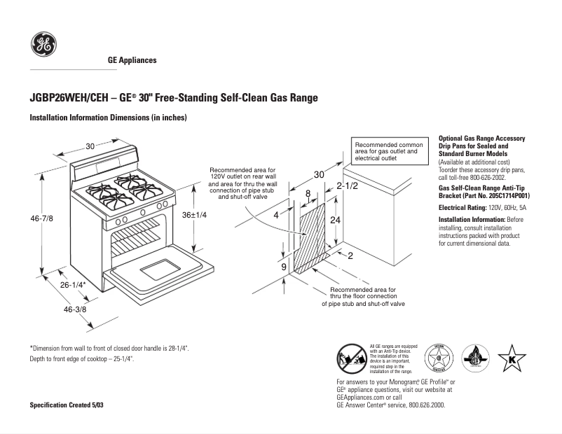 Image de la première page du manuel de l'appareil JGBP26WEHWW