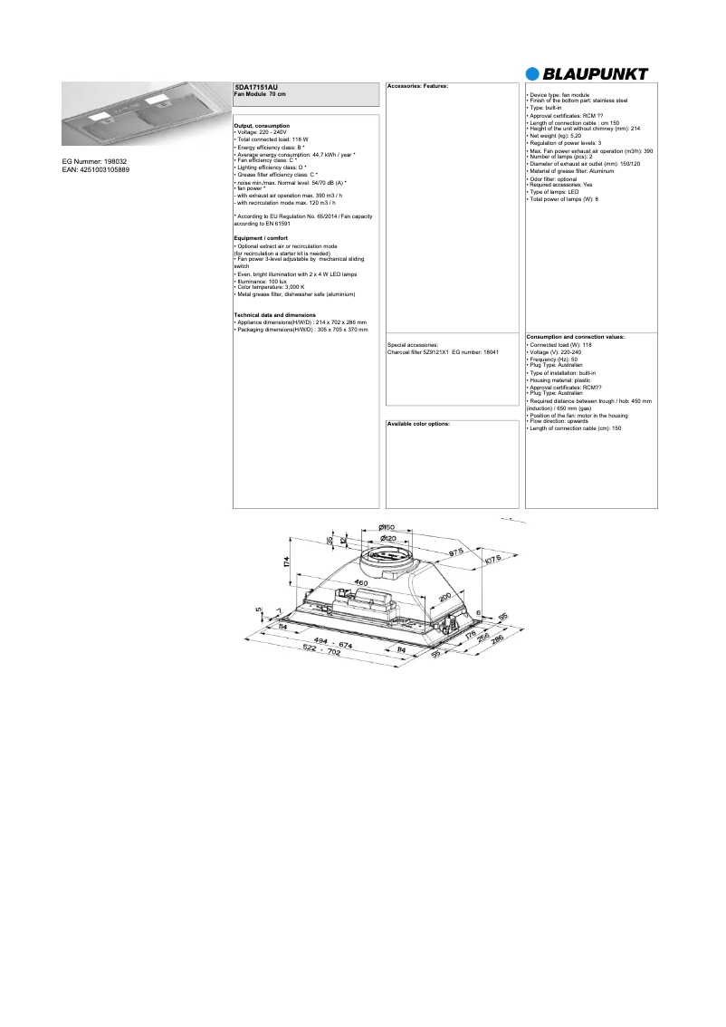 Page n°1 - Fiche technique Blaupunkt 5DA17151
