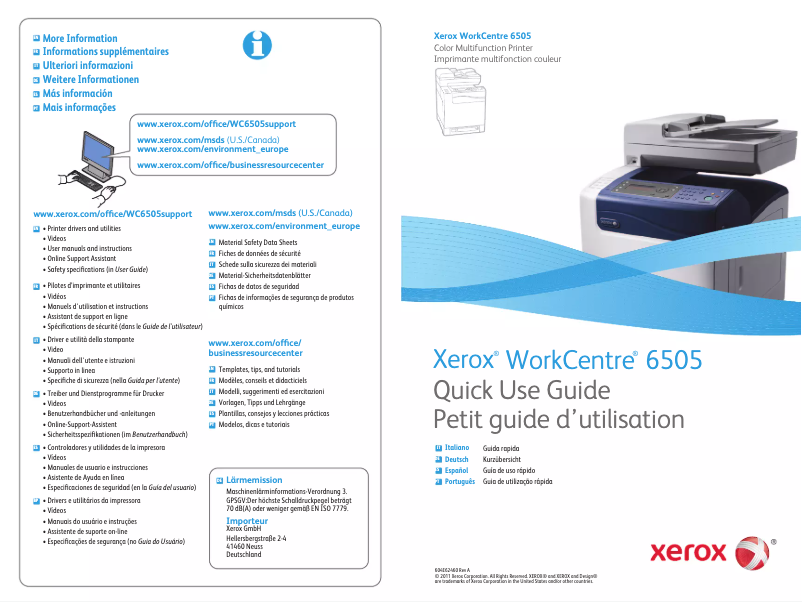 Page n°1 - Manuel utilisateur Xerox WorkCentre 6505