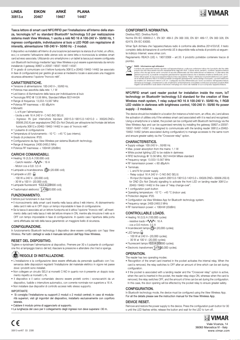 Page 1 de la notice Instructions / montage Vimar 20467.B