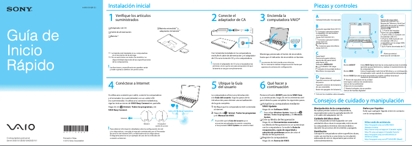 Página 1 del manual Guía de instalación Sony Vaio SVS1511HGXB